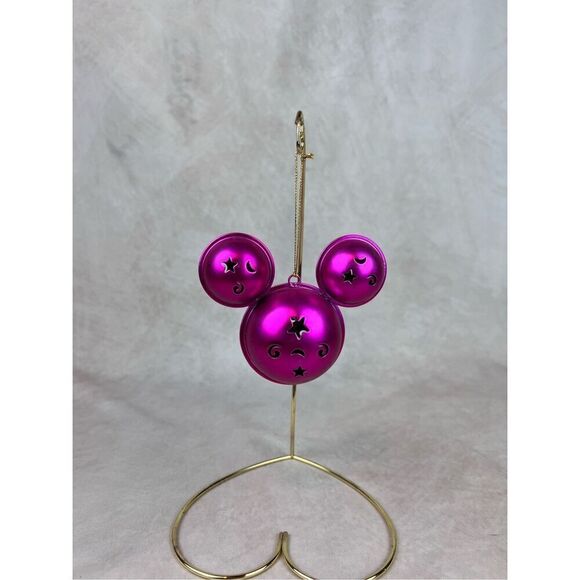 2010 Disney Park Mickey Mouse Ears Jingle Bell Pink Metal Christmas Ornament - Picture 1 of 6